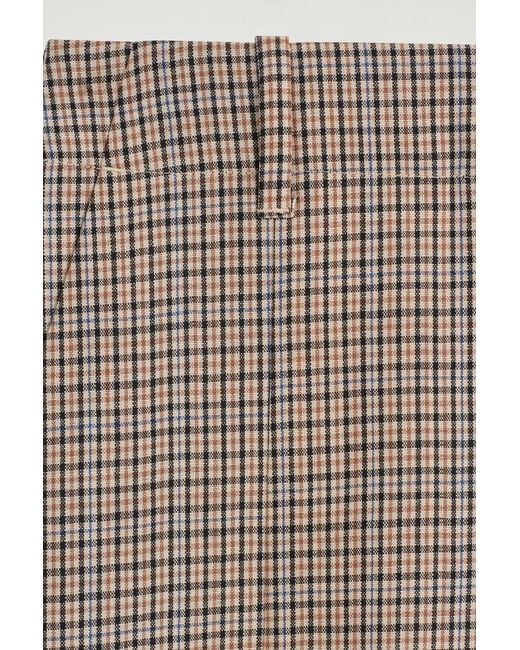 COS Natural Box-Pleat Checked Wool Midi Skirt