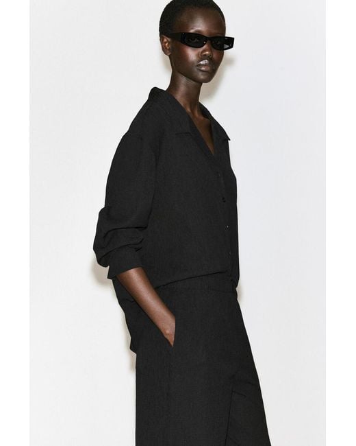 COS Black Crinkled-Jersey Wide-Leg Pants