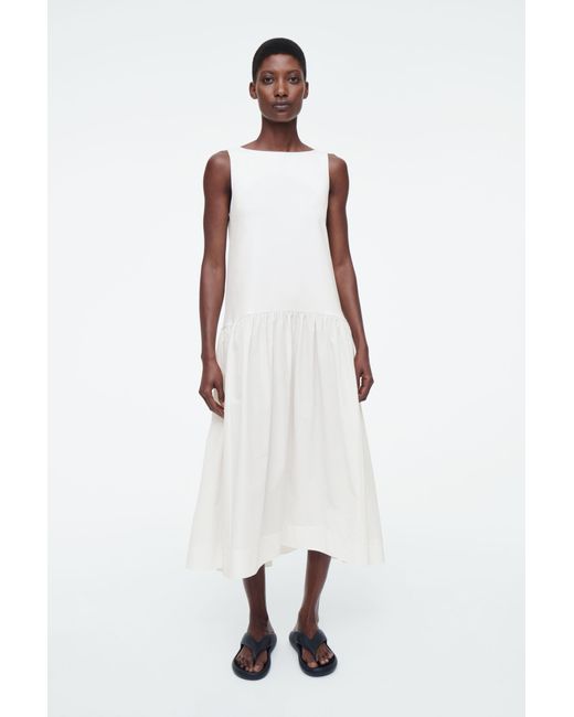 COS White Voluminous Sleeveless Midi Dress
