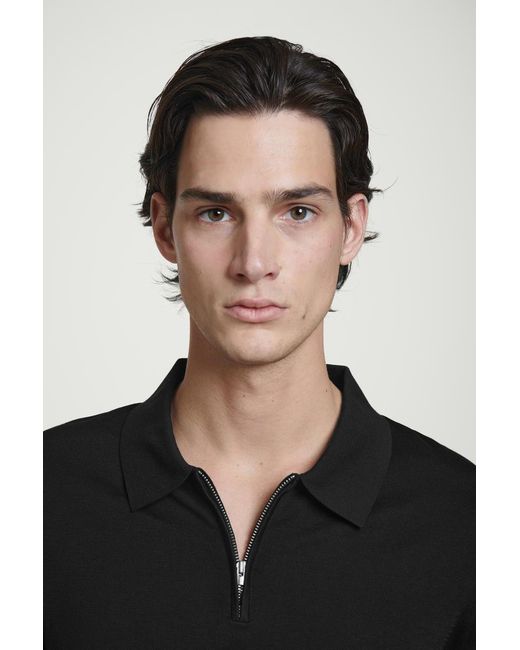 COS Black Slim Knitted Silk Zip-Up Polo Shirt for men