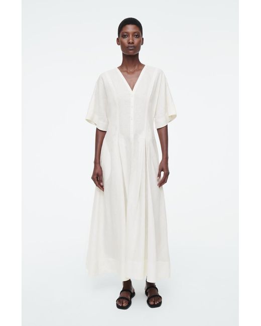 COS White Midi-hemdblusenkleid In A-linie Mit Falten