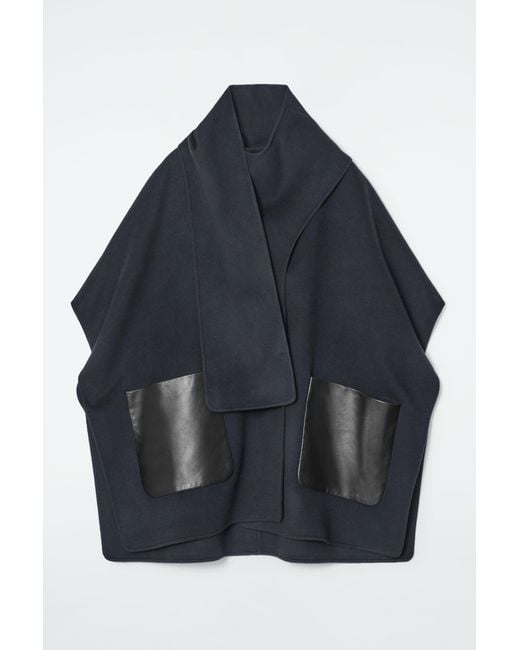 COS Blue Double-faced Wool Scarf Cape