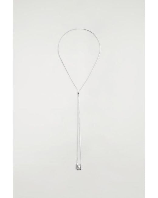 COS White Rectangular Chain Pendant Necklace
