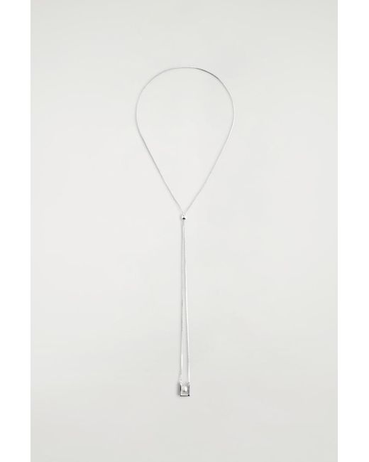 COS White Rectangular Chain Pendant Necklace