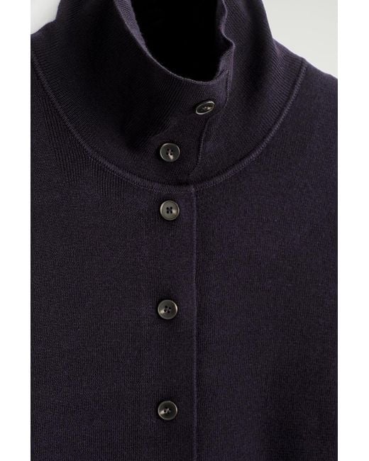 COS Blue Merino Wool Mock-Neck Cardigan