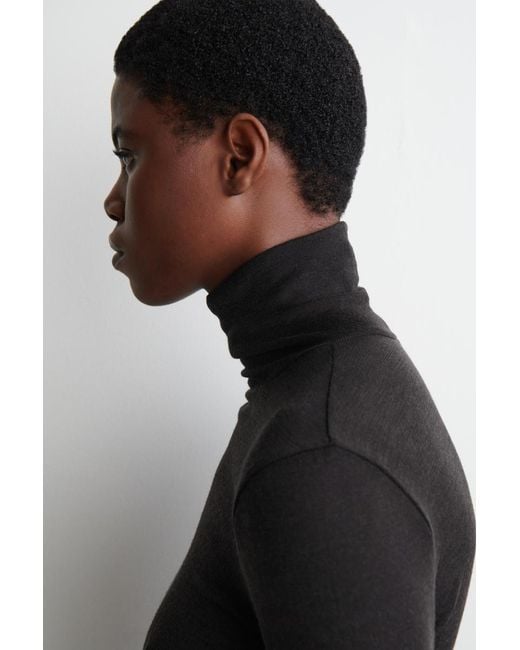 COS Black Merino Wool High-Neck Top