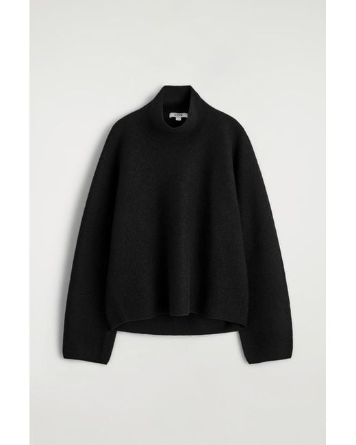 COS Black Boiled-Wool Funnel-Neck Jumper