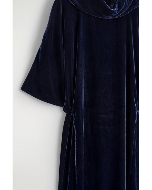 COS Blue Draped-Neck Velvet Midi Dress