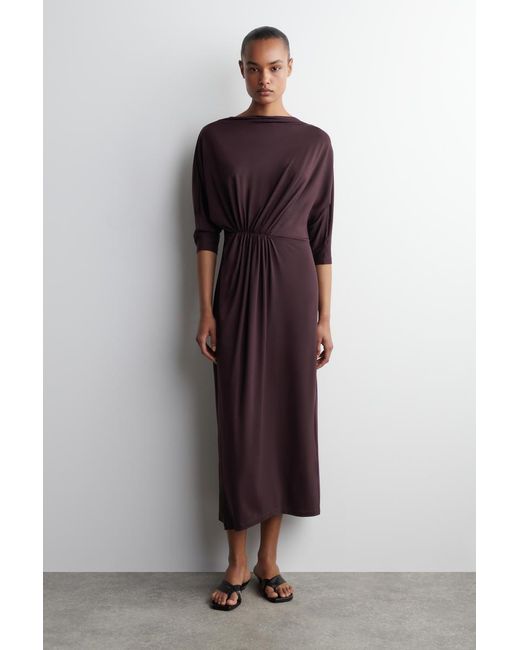 COS Purple Drapiertes Midikleid Mit Raffungen An Der Taille