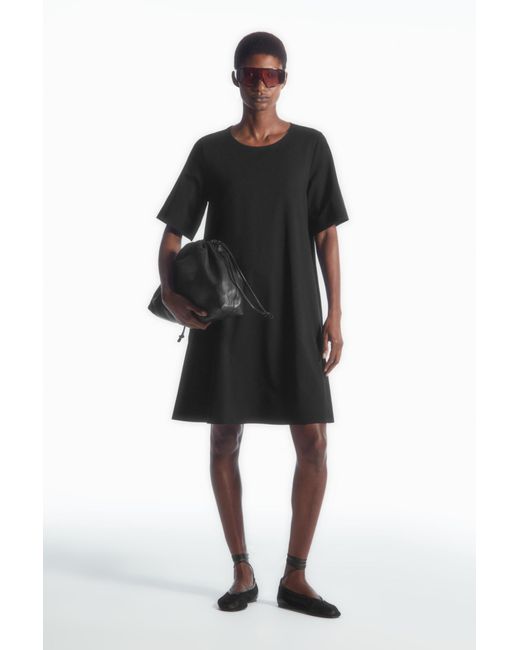 COS Black Flared Mini T-shirt Dress