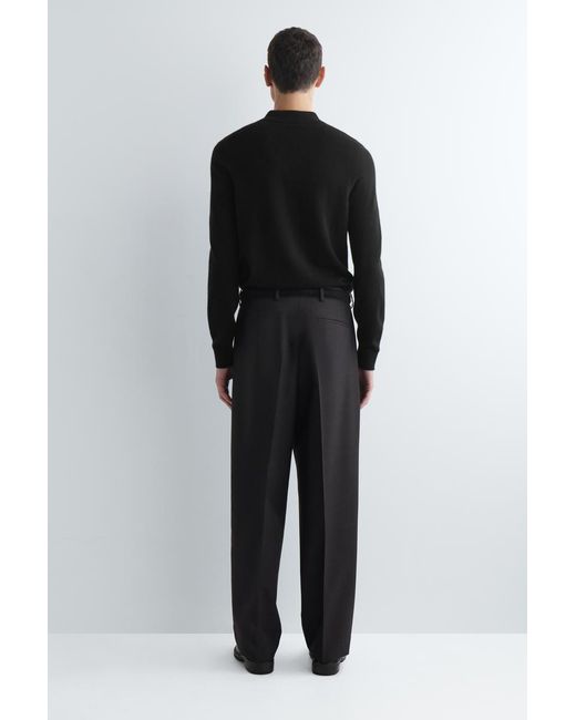 COS Black Pleated Wool Relaxed-Fit Trousers for men