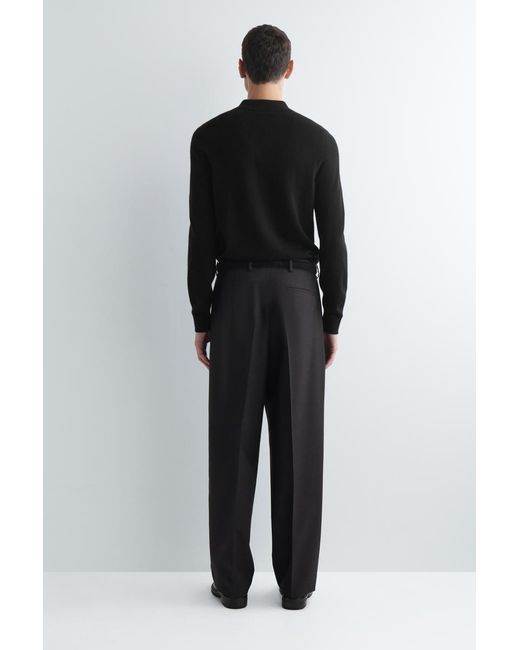 COS Black Pleated Wool Relaxed-Fit Trousers for men