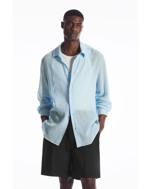COS Blue Oversize Sheer Checked Shirt for men