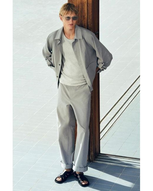 COS Gray Pintucked Cotton-Linen Overshirt for men