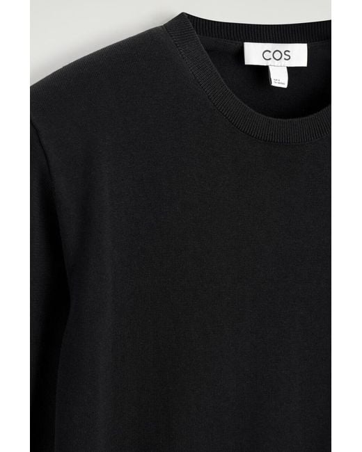 COS Black Sculpted-Shoulder Silk-Cotton T-Shirt