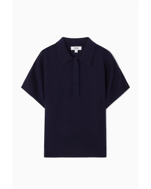 COS Blue Knitted Polo Shirt