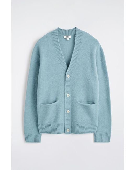 COS Blue Brushed-Wool V-Neck Cardigan for men