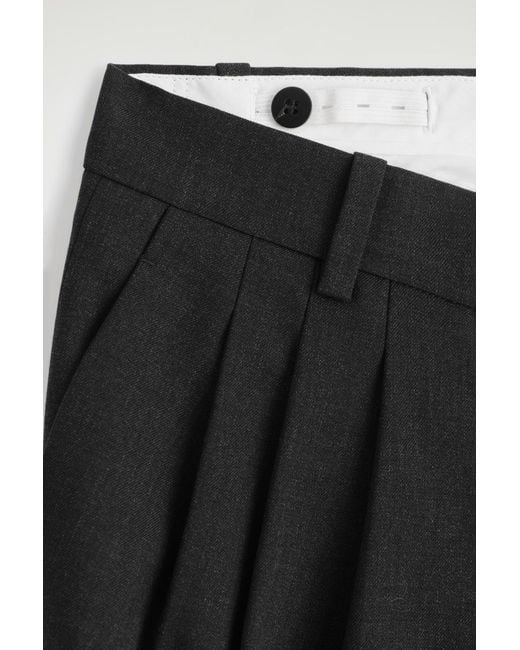 COS Black Pleated Barrel-leg Wool-blend Pants