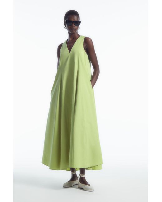 COS Green Voluminous V-neck Maxi Dress
