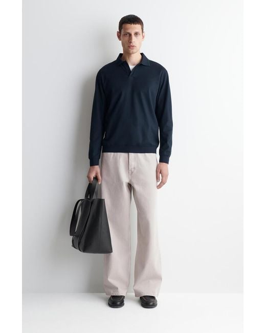 COS Blue Contrast-Tipped Cotton-Pique Polo Shirt for men