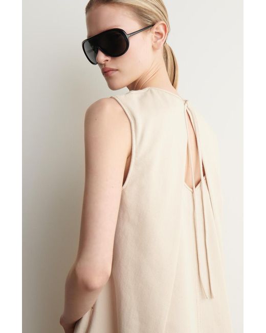 COS Natural V-Neck Open-Back Denim Mini Dress