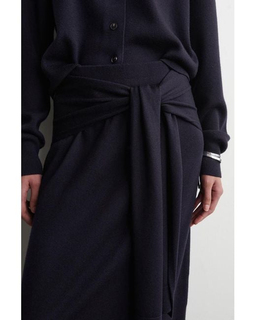 COS Blue Tie-Waist Merino Wool Midi Skirt