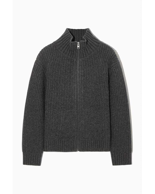 COS Black Funnel-neck Knitted Wool Jacket for men