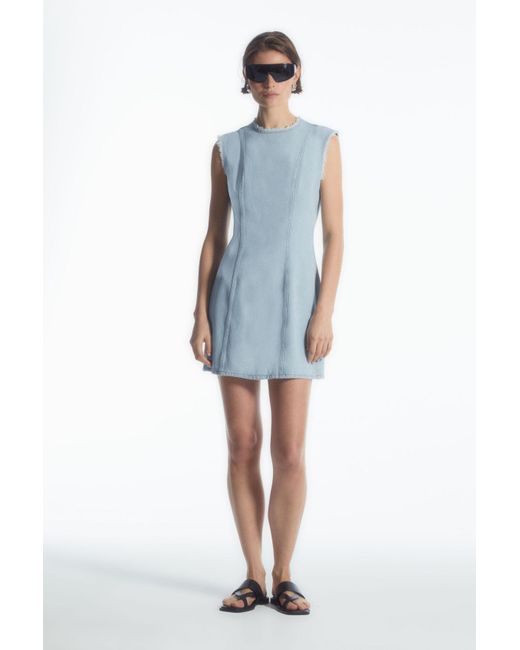 COS Gray Paneled Denim Mini Dress