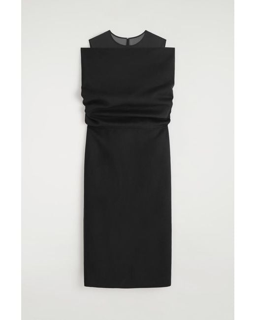 COS Black Off-The-Shoulder Wool-Silk Dress