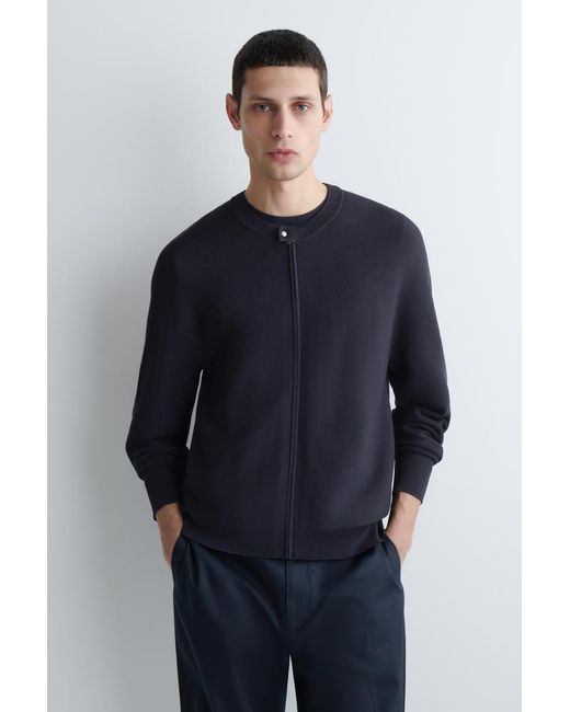 COS Blue Racer-Neck Knitted Jacket for men