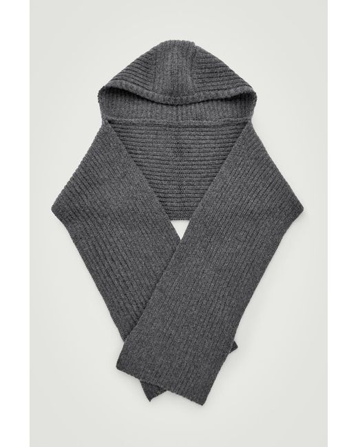 COS Gray Hooded Ribbed Cashmere-Blend Scarf for men