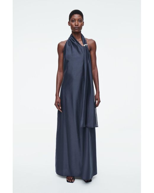 COS Asymmetric Brooch detail Maxi Dress in Blue Lyst UK