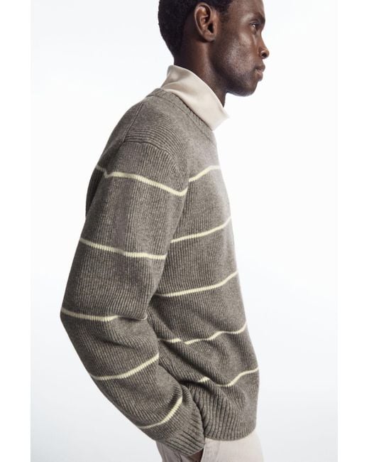 COS Striped Wool And Yak blend Sweater in Gray for Men Lyst
