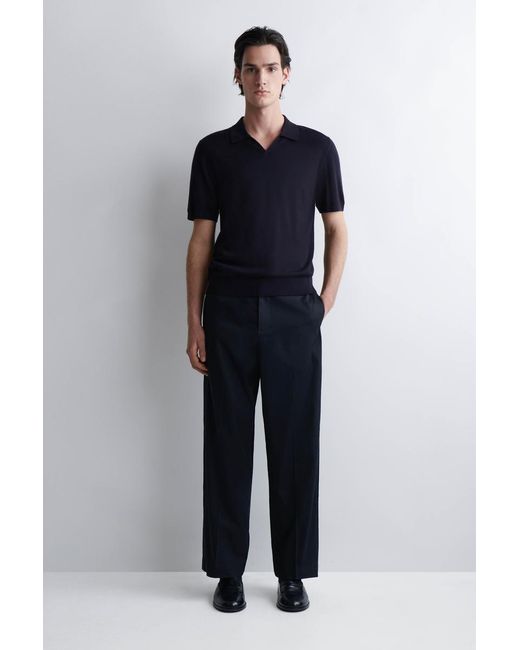 COS Blue Open-Collar Merino Wool Polo Shirt for men