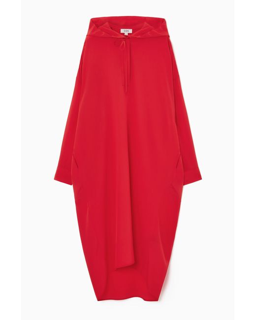 COS Red Oversized Hooded Silk Dress