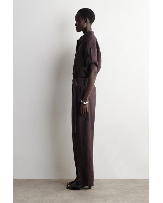 COS Red Belted Linen Barrel-Leg Pants