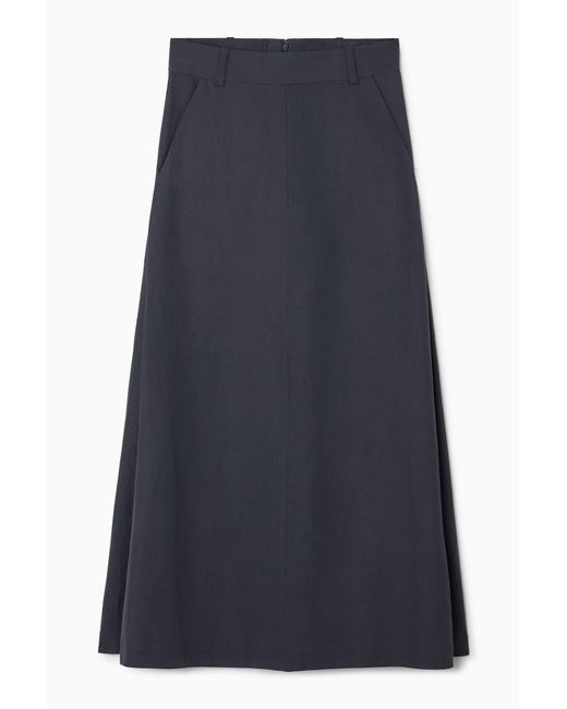 COS Blue Tailored Linen-blend Midi Skirt