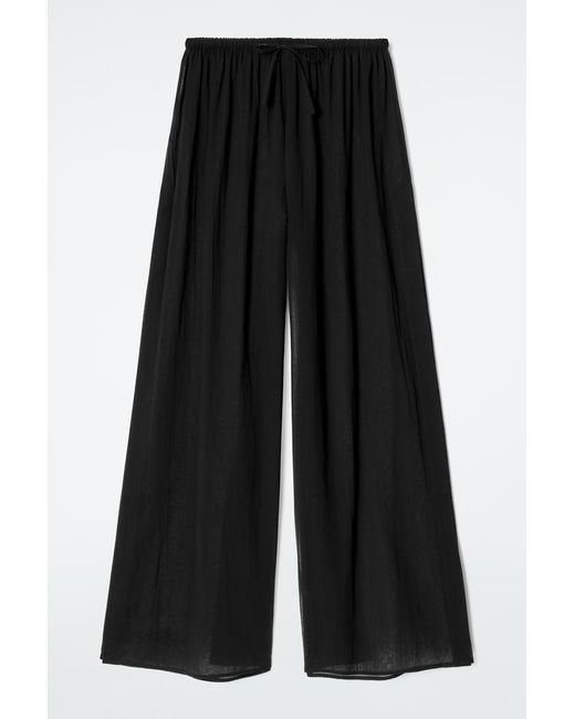 COS Black Crinkled Cotton Beach Trousers