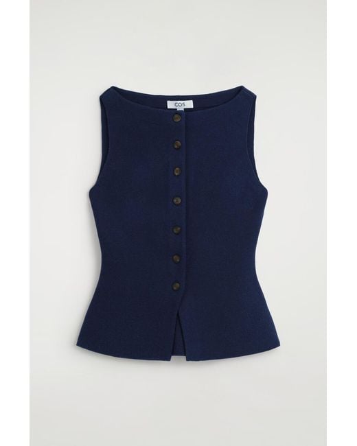 COS Blue Cotton-Blend Crepe Vest