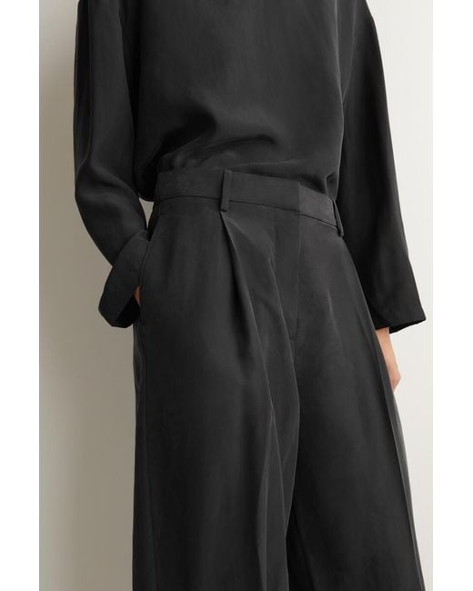 COS Black Washed-Silk Straight-Leg Trousers