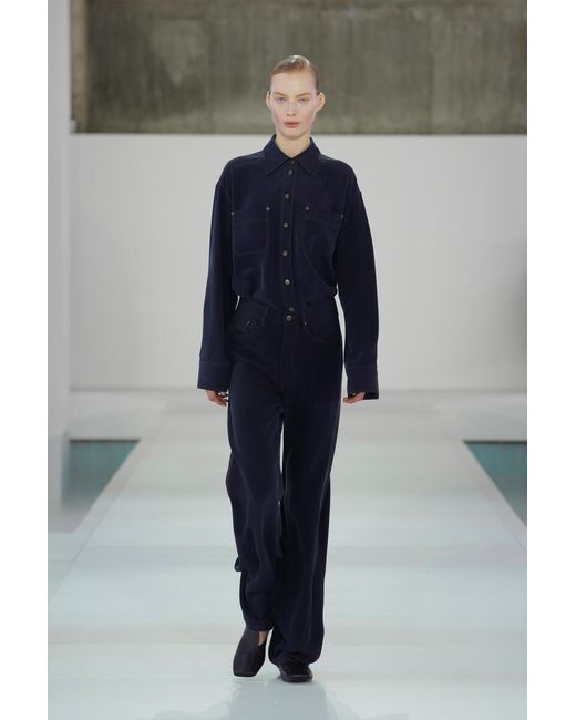 COS Blue Denim-Effect Silk Trousers