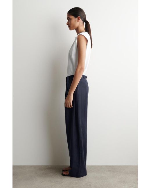 COS Blue Buckle-Detail Linen Balloon-Leg Pants
