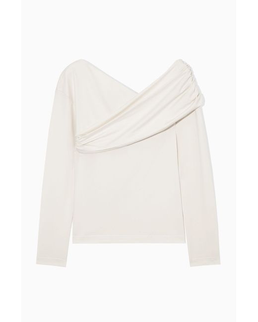COS White Gathered Off-the-shoulder Asymmetric Top