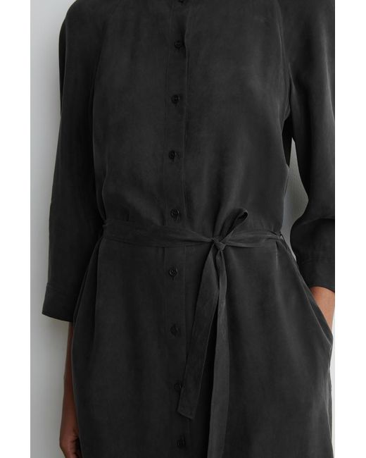 COS Black Belted Collarless Midi Shirt Dress