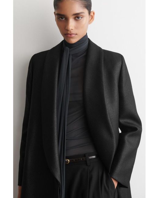 COS Black Tailored Metallic Wool-Blend Long Coat