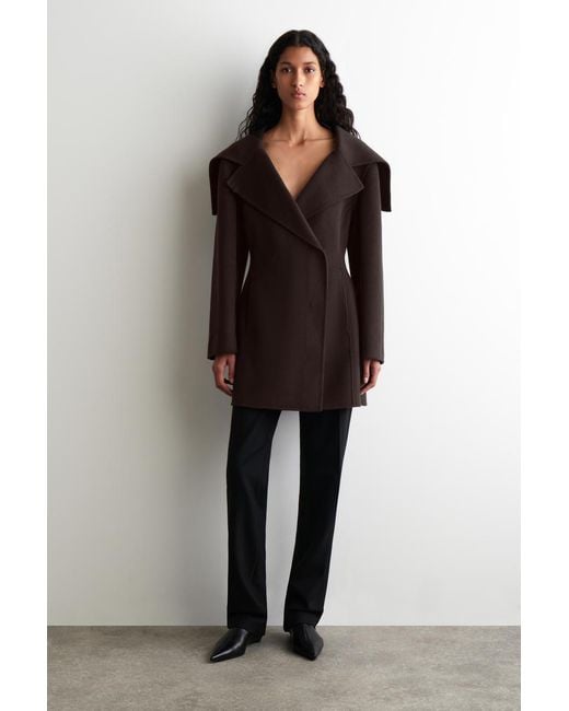 COS Black Sculpted Double-Faced Wool Short Coat