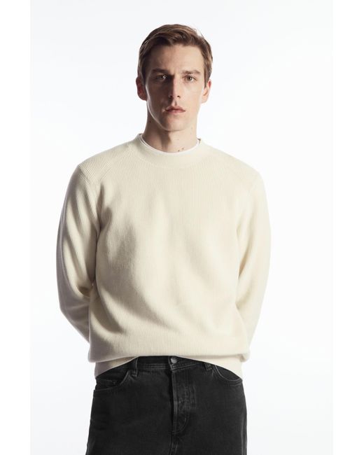 COS White Ribbed-knit Jumper for men