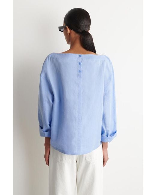 COS Blue Boat-Neck Linen Blouse