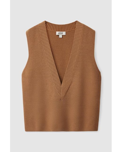 COS Brown Deep V-Neck Knitted Vest