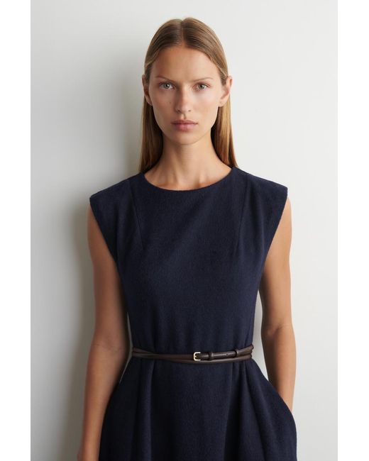 COS Blue Sculpted Brushed-Wool Midi Dress